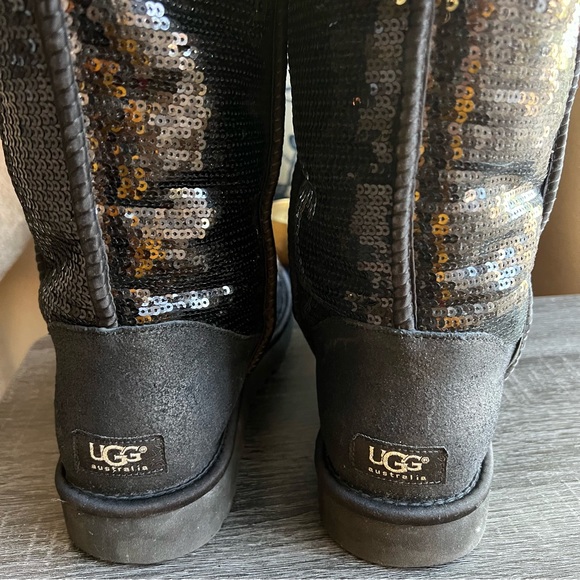 NEW! UGG Black Sequin Knee High Fur Lined Boots US10 EU41 - Picture 8 of 9